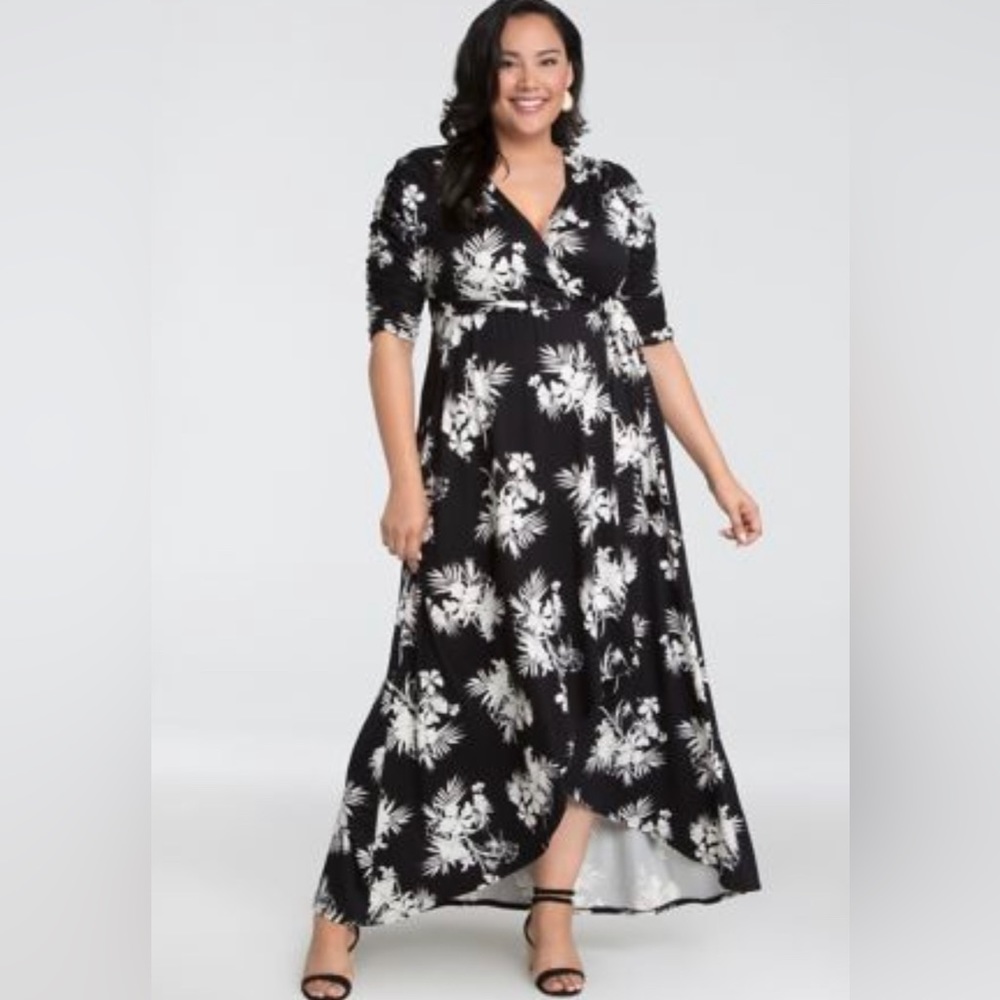 Kiyonna Black and White Floral Maxi Dress